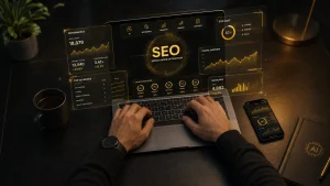 AI SEO Canada analytics dashboard on laptop