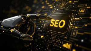 AI SEO Canada robotic hand touching SEO interface