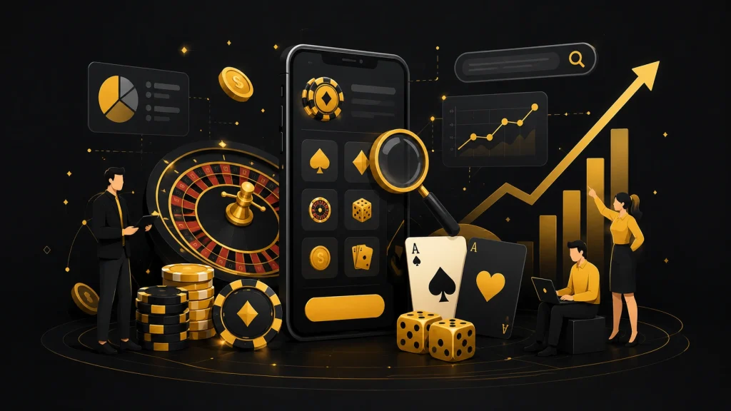 What is the iGaming industry with casino app, roulette, chips, and growth charts