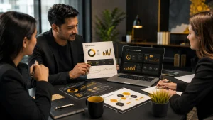 Team planning reports for a digital marketing agency Vancouver campaign