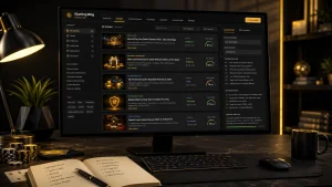 iGaming SEO Services dashboard showing blog content plans, articles, and optimization scores