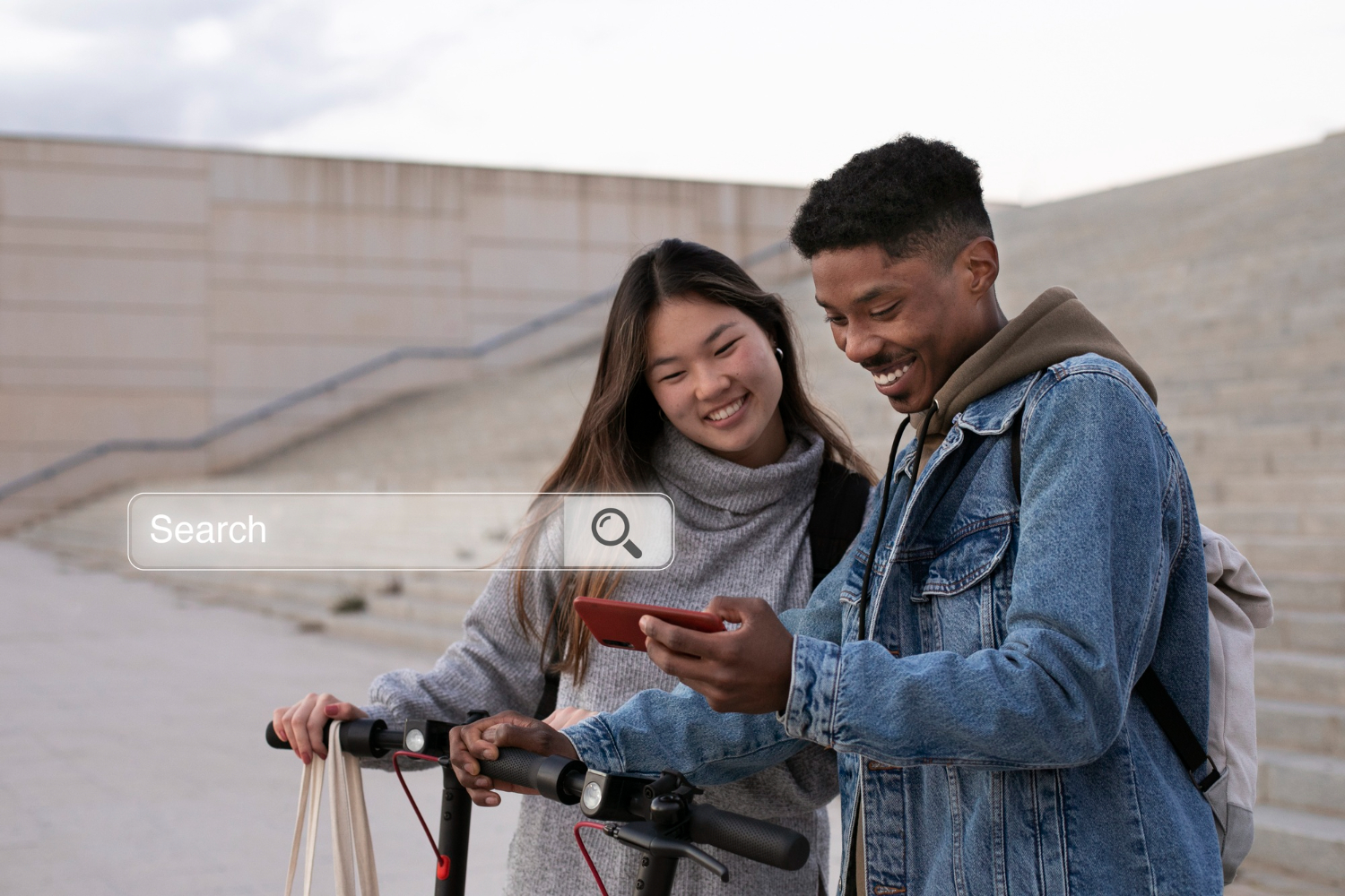 People using a phone outdoors to find local SEO for small business search results