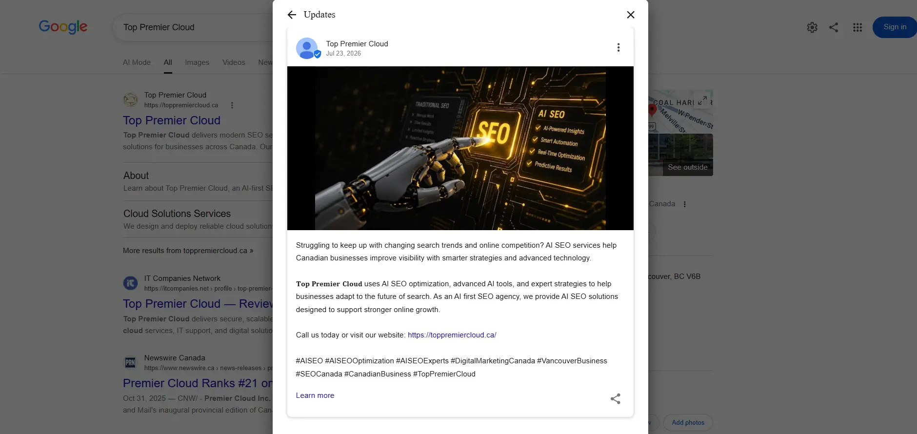 Google Maps Visibility supported by an optimized Google Business Profile update