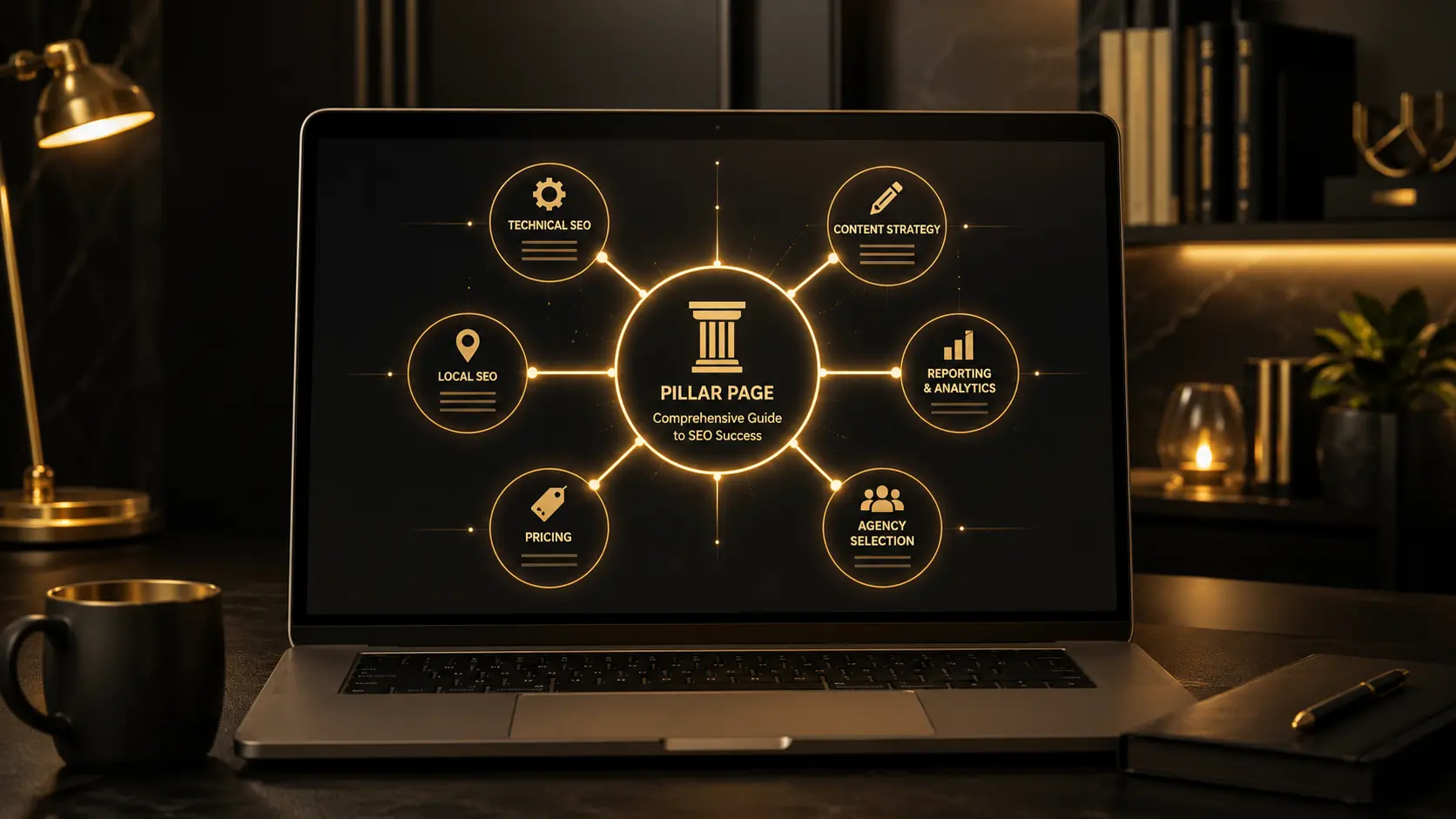 What’s the Simplest Step-by-Step Way to Do AI SEO in 2026? 1 AI SEO content cluster strategy with connected pages and structured content