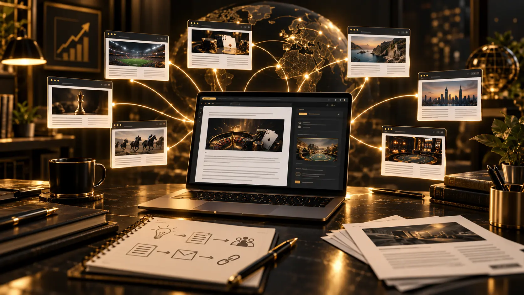 iGaming content outreach process connecting useful articles with relevant websites and publishers. 