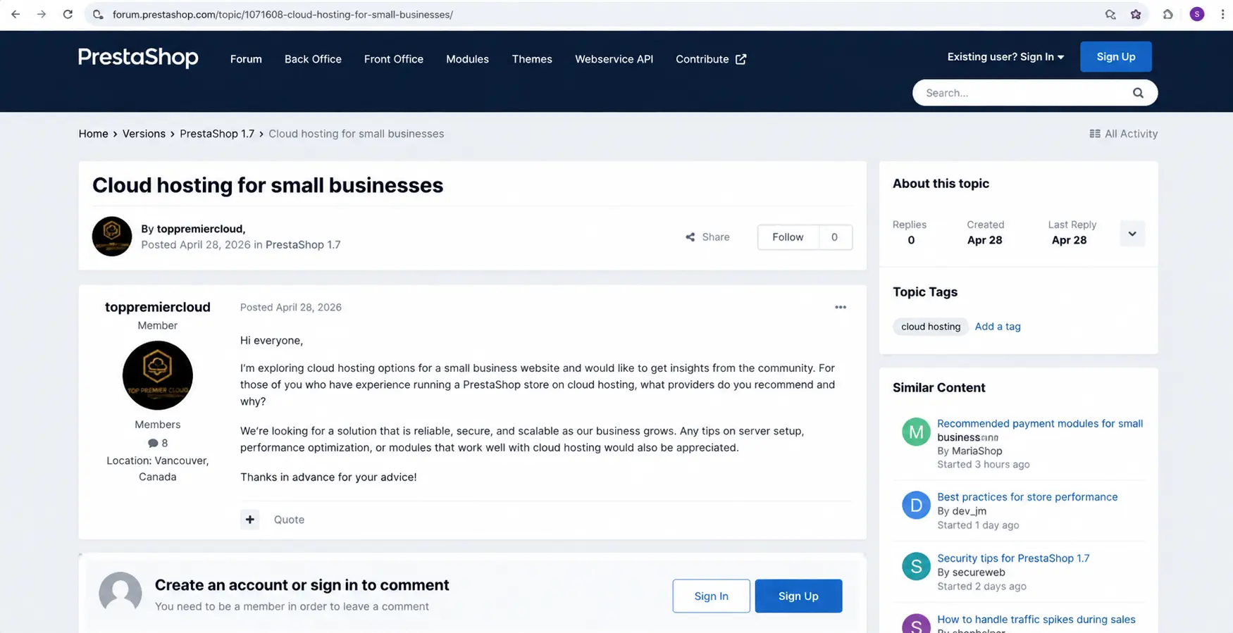 Top Premier Cloud forum post discussing cloud hosting for small businesses of natural forum link building.