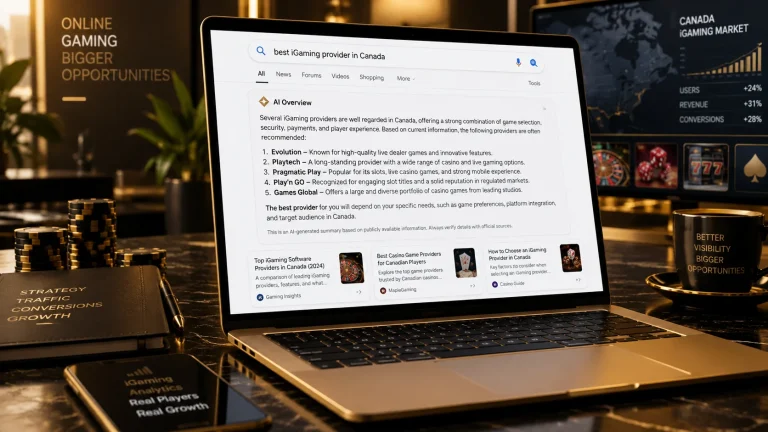 Generative engine optimization shown through an AI search result for iGaming