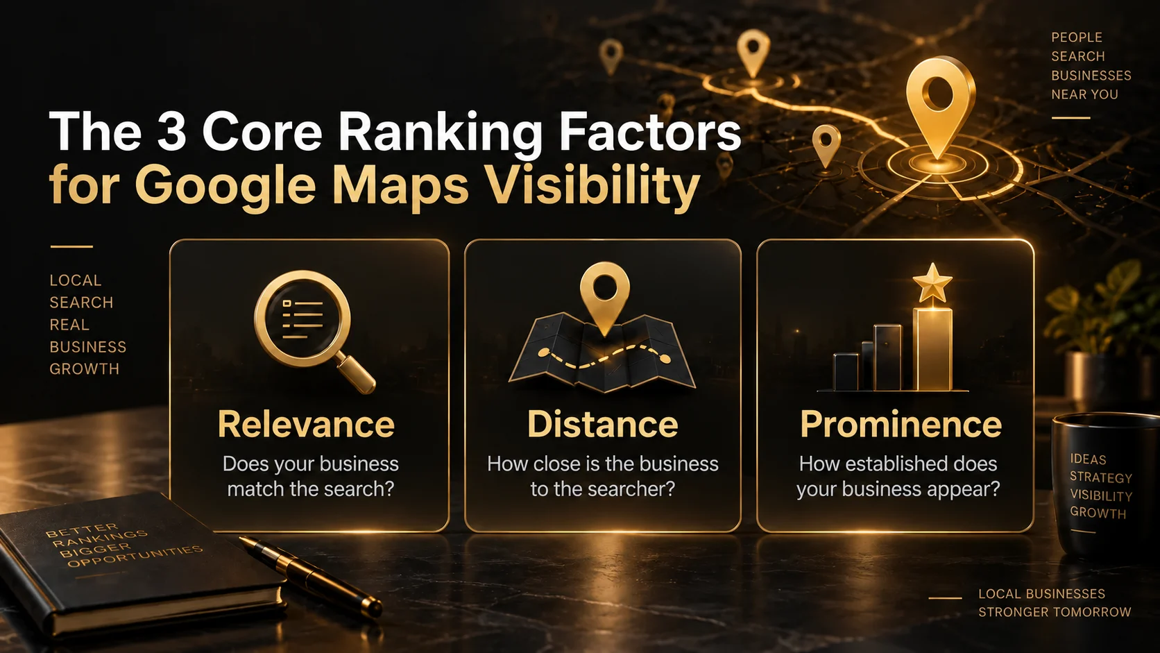 Google Maps Visibility depends on relevance, distance, and prominence in local search
