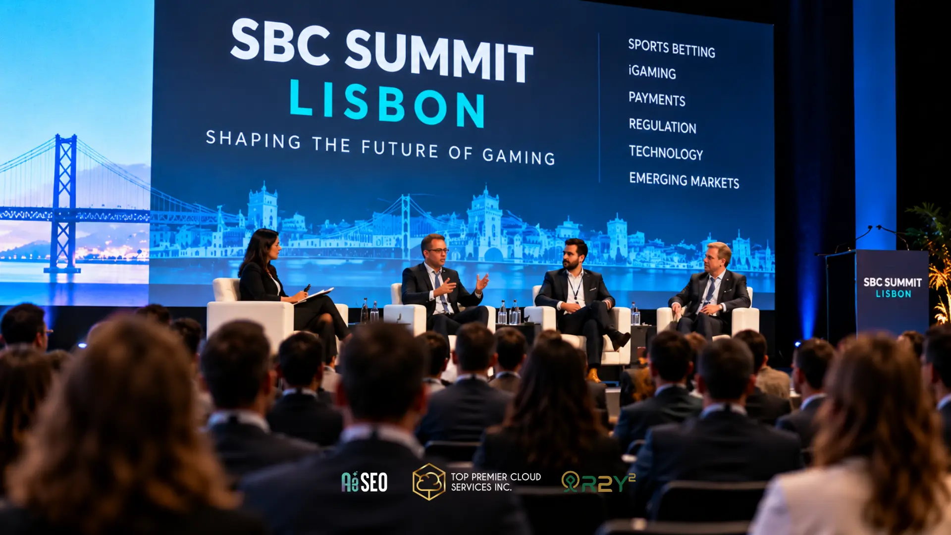 Top Premier Cloud at SBC Summit Lisbon 2026: Connecting with the Future of iGaming 1 SBC Summit Lisbon conference panel discussing iGaming technology and industry trends.