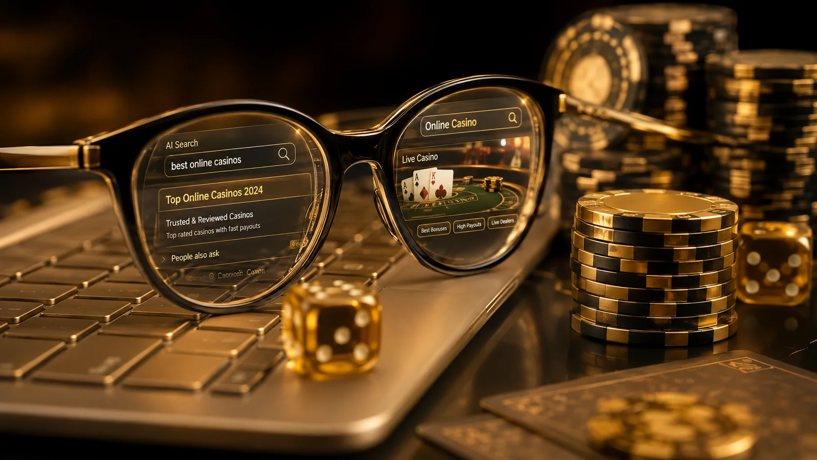 AI search optimization shown through iGaming search visibility on a laptop