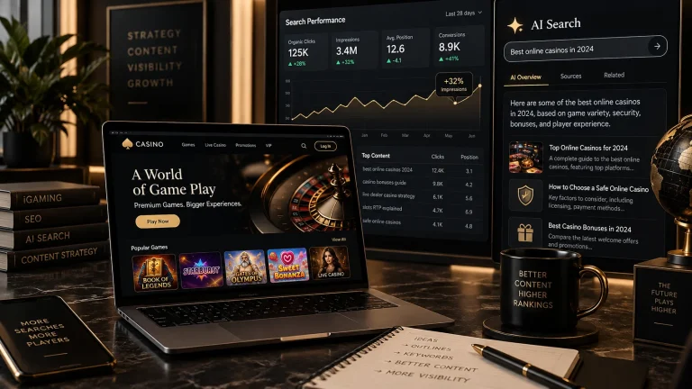 iGaming SEO content connecting casino pages with search and AI visibility