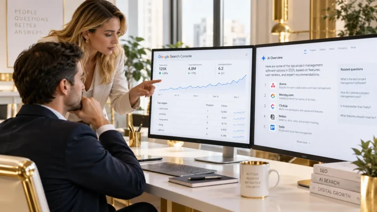 SEO for AI analysis showing strong Google rankings alongside AI Overview results to compare traditional search visibility with AI search visibility.